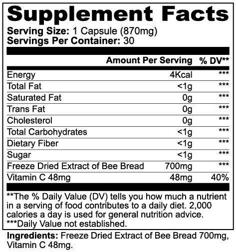 Bee Pearl Freeze-Dried Bee Bread Capsules 700mg