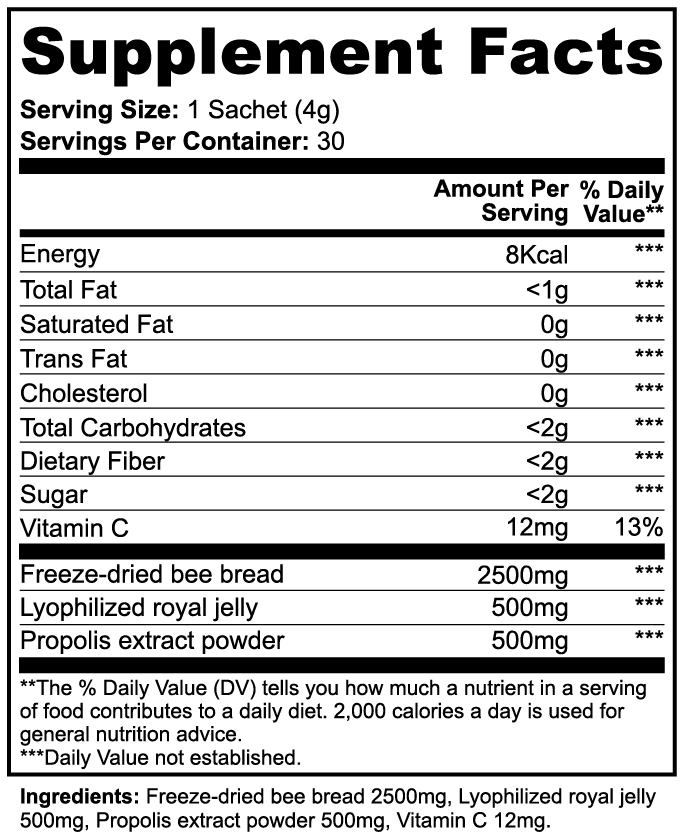 Bee Bread Powder 2,500mg with Royal Jelly & Propolis