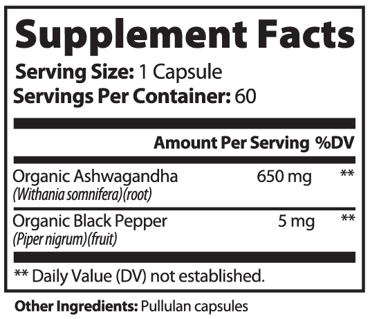 Organic Ashwagandha Root Capsules 650mg