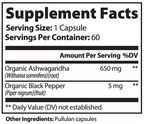 Organic Ashwagandha Root Capsules 650mg
