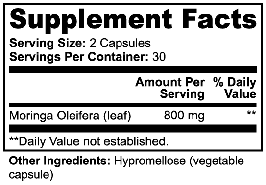 Moringa Pure Leaf Capsules 800mg, 60 Count