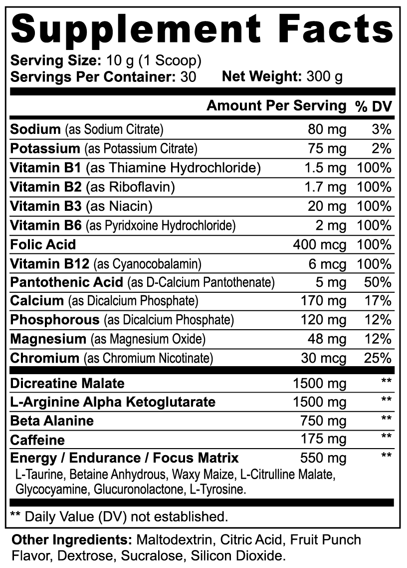 Nitric Shock Pre-Workout, 175mg Caffeine, Fruit Punch