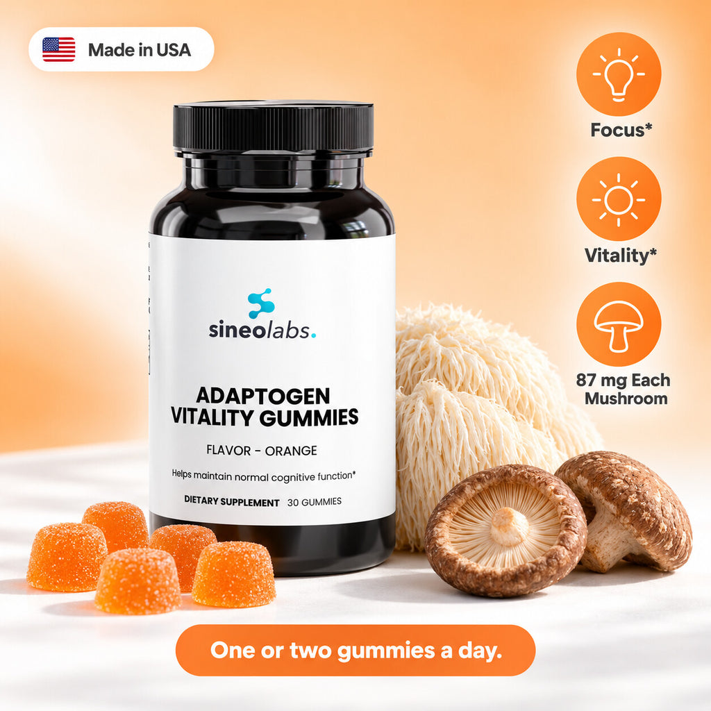 Adaptogen Vitality Gummies with Lion's Mane, Orange: Focus, Vitality, 87 mg Each Mushroom