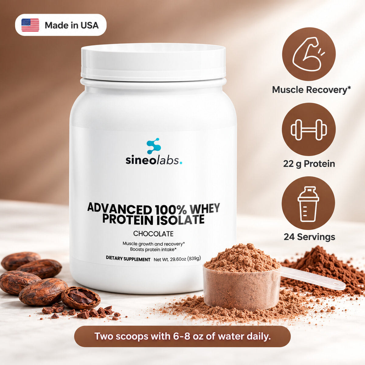 Advanced 100% Whey Isolate, 22g Protein, Chocolate: Muscle Recovery, 22 g Protein, 24 Servings