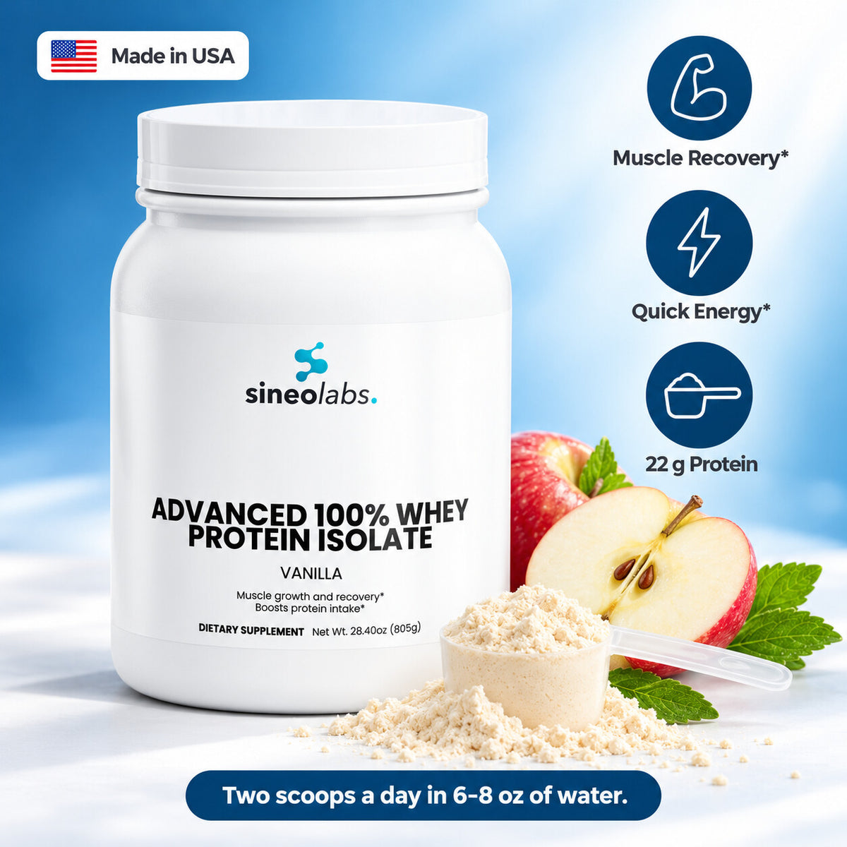Advanced 100% Whey Isolate, 22g Protein, Vanilla: Muscle Recovery, Quick Energy, 22 g Protein