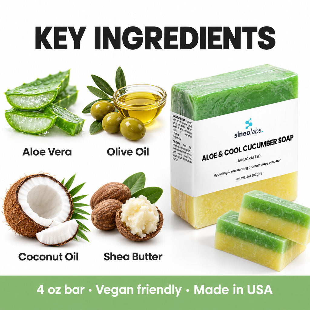 Aloe & Cool Cucumber Soap Bar with Shea Butter: Aloe Vera, Olive Oil, Coconut Oil, Shea Butter