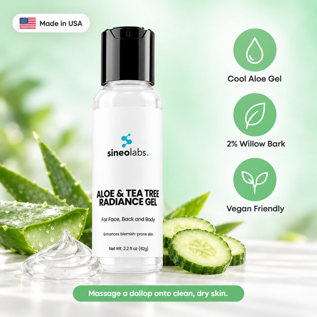 Aloe & Tea Tree Radiance Gel, 2% Willow Bark: Cool Aloe Gel, 2% Willow Bark, Vegan Friendly