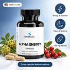 Alpha Energy Capsules with Tribulus & Tongkat Ali: Energy & Stamina, Taken at Bedtime, 750 mg Tribulus