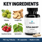 Alpha Energy Capsules with Tribulus & Tongkat Ali: Tribulus, Tongkat Ali, Hawthorn Berries, Epimedium