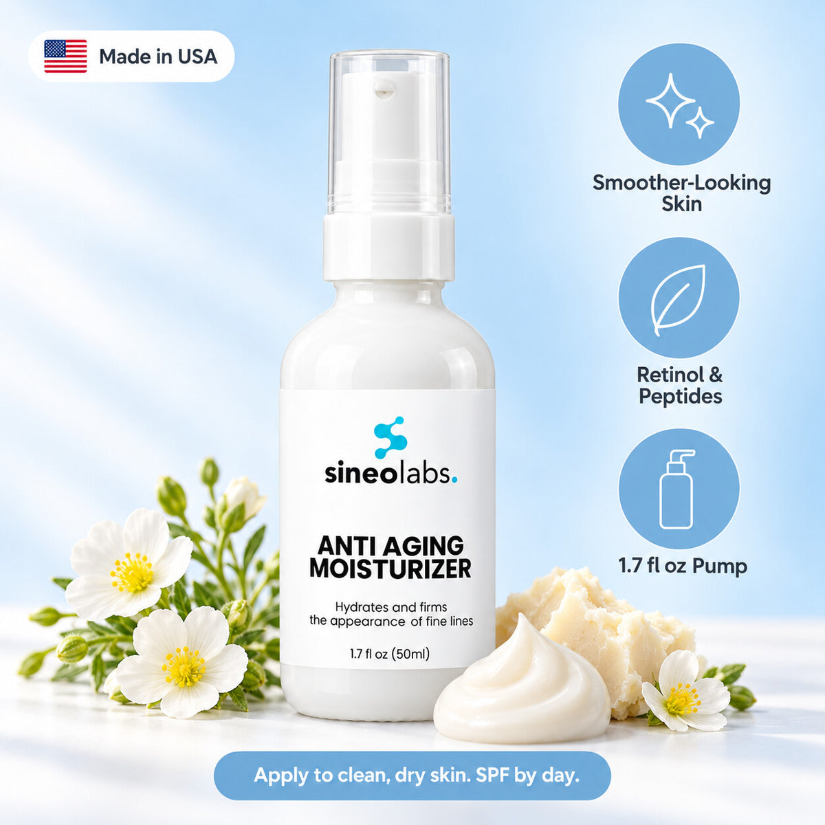 Anti Aging Moisturizer with Retinol & Ceramides: Smoother-Looking Skin, Retinol & Peptides, 1.7 fl oz Pump