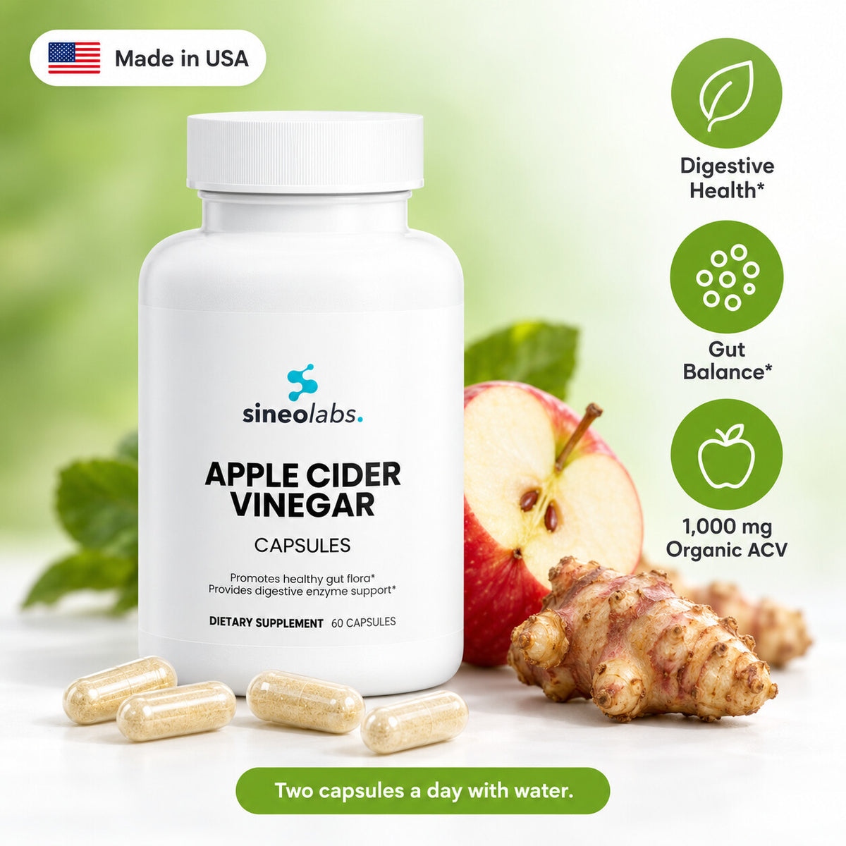 Organic Apple Cider Vinegar Capsules 1,000mg: Digestive Health, Gut Balance, 1,000 mg Organic ACV