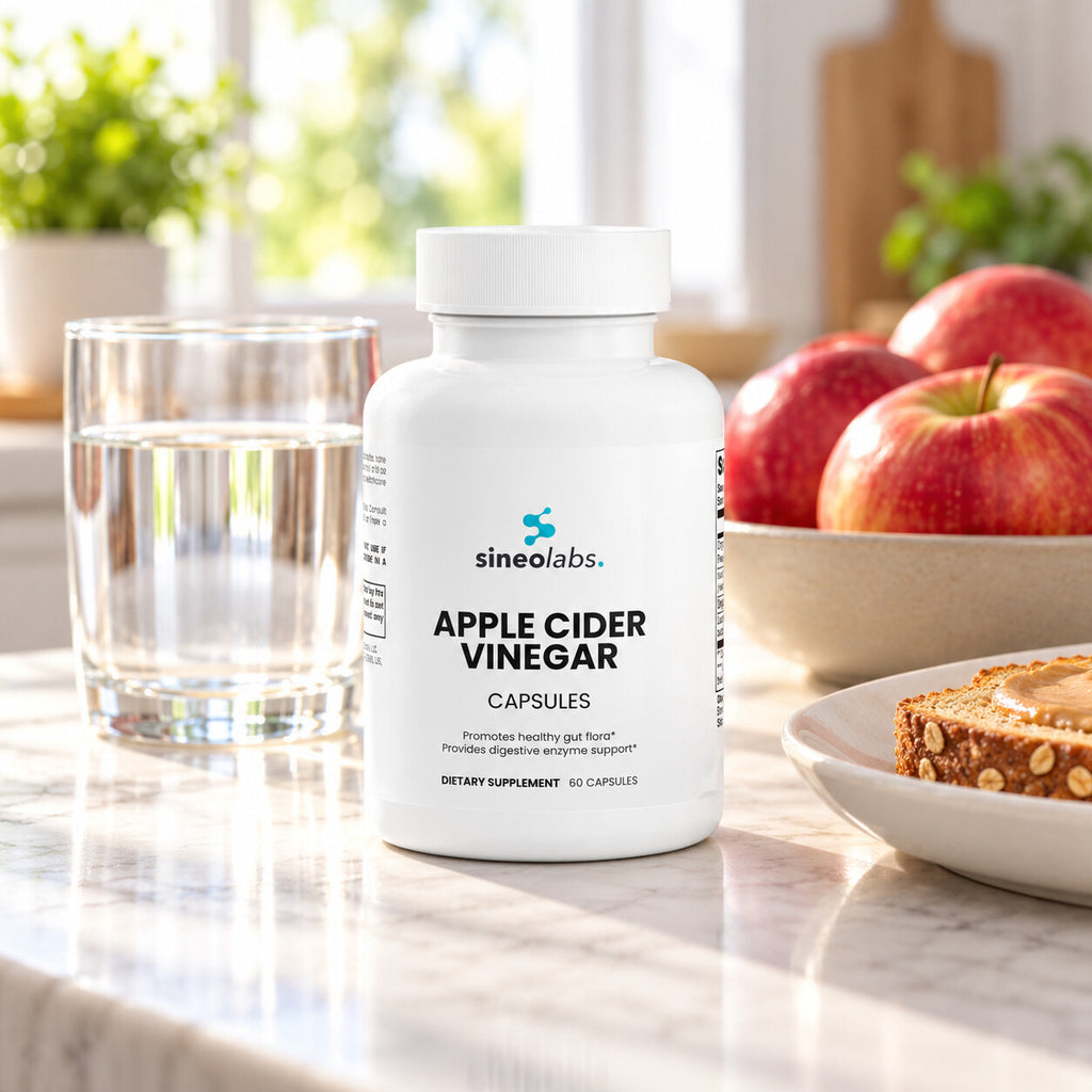 Organic Apple Cider Vinegar Capsules 1,000mg on a bright kitchen counter in morning light