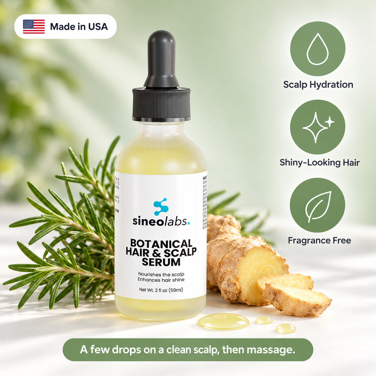 Botanical Hair & Scalp Serum with Rosemary: Scalp Hydration, Shiny-Looking Hair, Fragrance Free