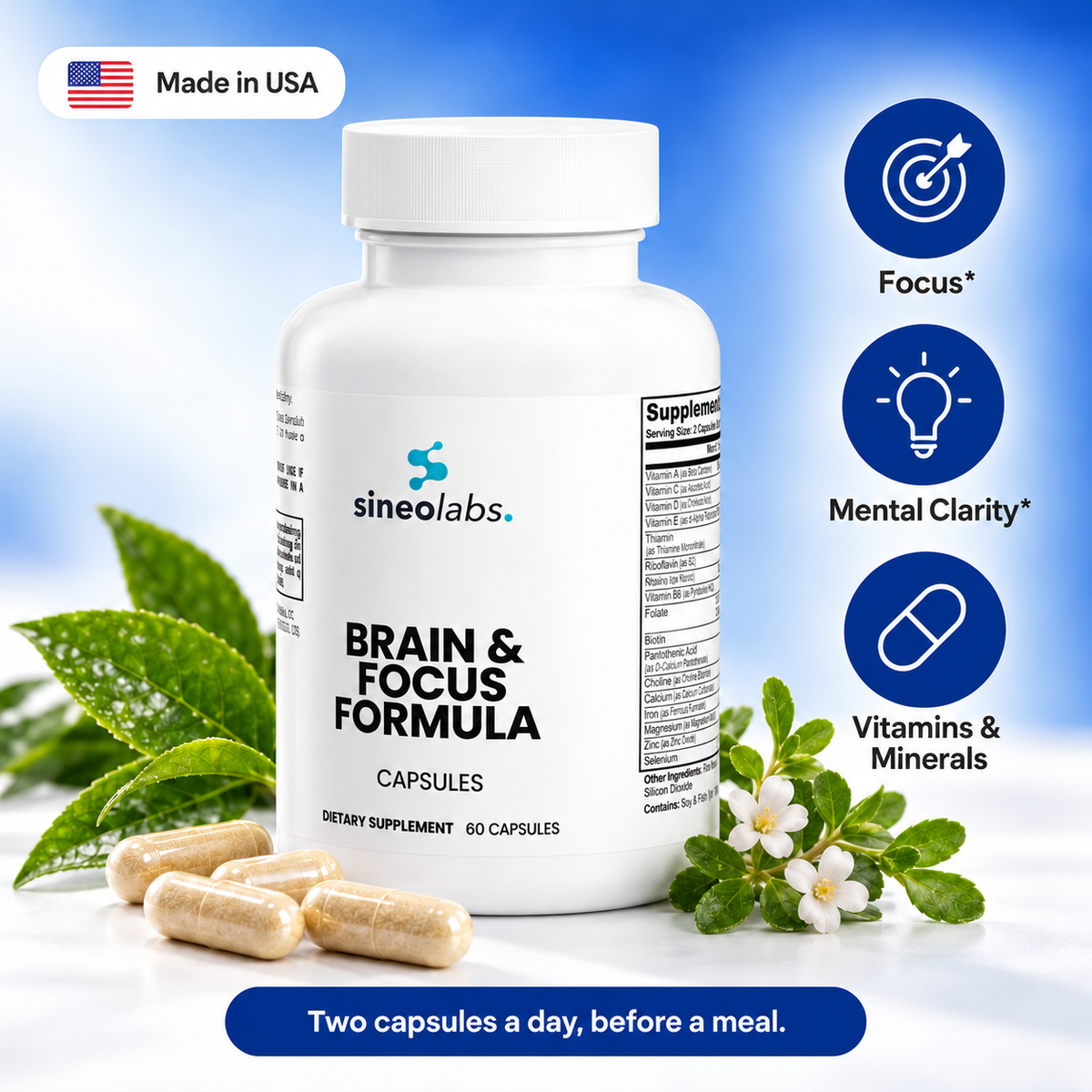 Brain & Focus Formula: Focus, Mental Clarity, Vitamins & Minerals