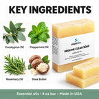 Breathe Clear Eucalyptus & Peppermint Soap Bar: Eucalyptus Oil, Peppermint Oil, Rosemary Oil, Shea Butter