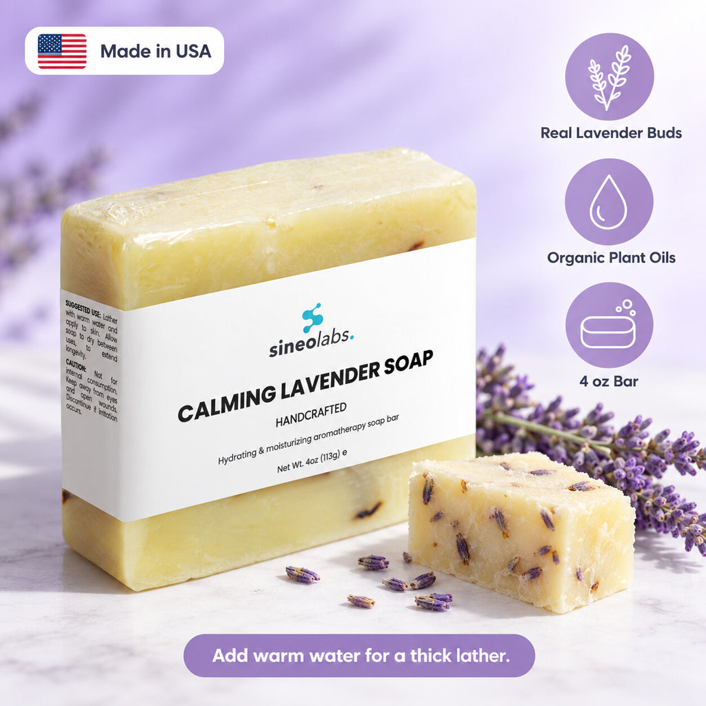 Calming Lavender Soap Bar with Shea Butter: Real Lavender Buds, Organic Plant Oils, 4 oz Bar