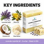 Calming Lavender Soap Bar with Shea Butter: Lavender Buds, Olive Oil, Coconut Oil, Shea Butter