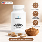 Organic Chaga Mushroom Capsules 1,000mg: Immune Support, 1,000 mg Organic Chaga, 60 Vegan Capsules
