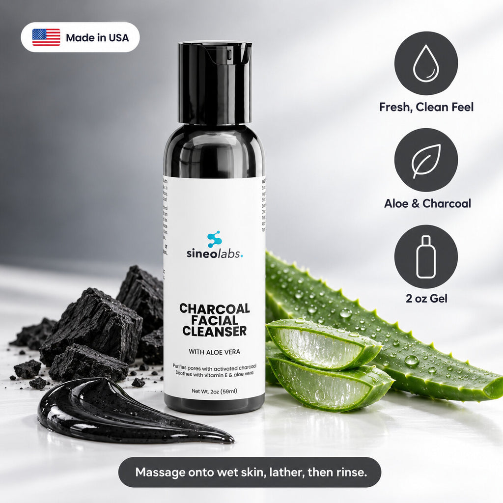 Charcoal Facial Cleanser with Tea Tree Oil & Aloe: Fresh, Clean Feel, Aloe & Charcoal, 2 oz Gel