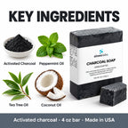 Charcoal Soap Bar with Tea Tree & Peppermint: Activated Charcoal, Peppermint Oil, Tea Tree Oil, Coconut Oil
