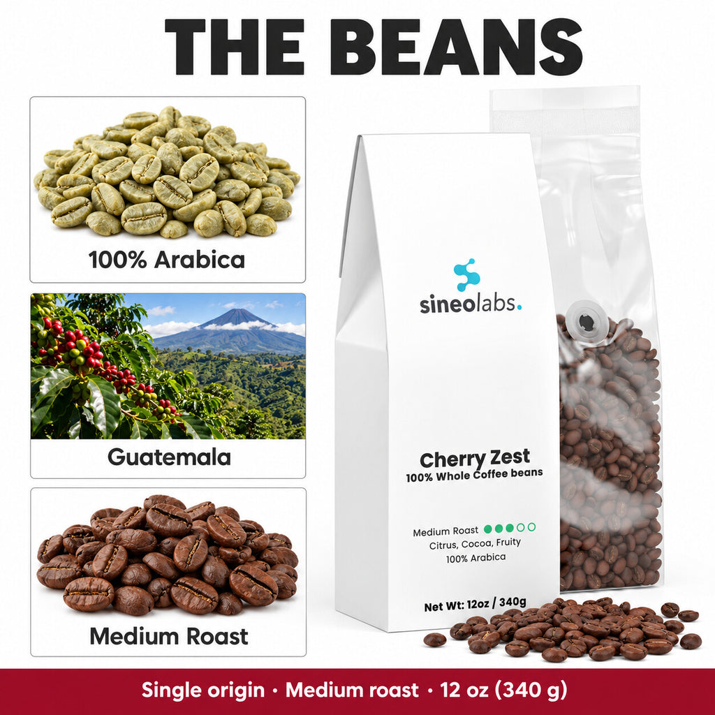 Cherry Zest Medium Roast Coffee, Whole Bean 12oz: 100% Arabica, Guatemala, Medium Roast