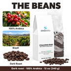 Chocolate Bold Dark Roast Coffee, Whole Bean 12oz: 100% Arabica, Brazil, Dark Roast