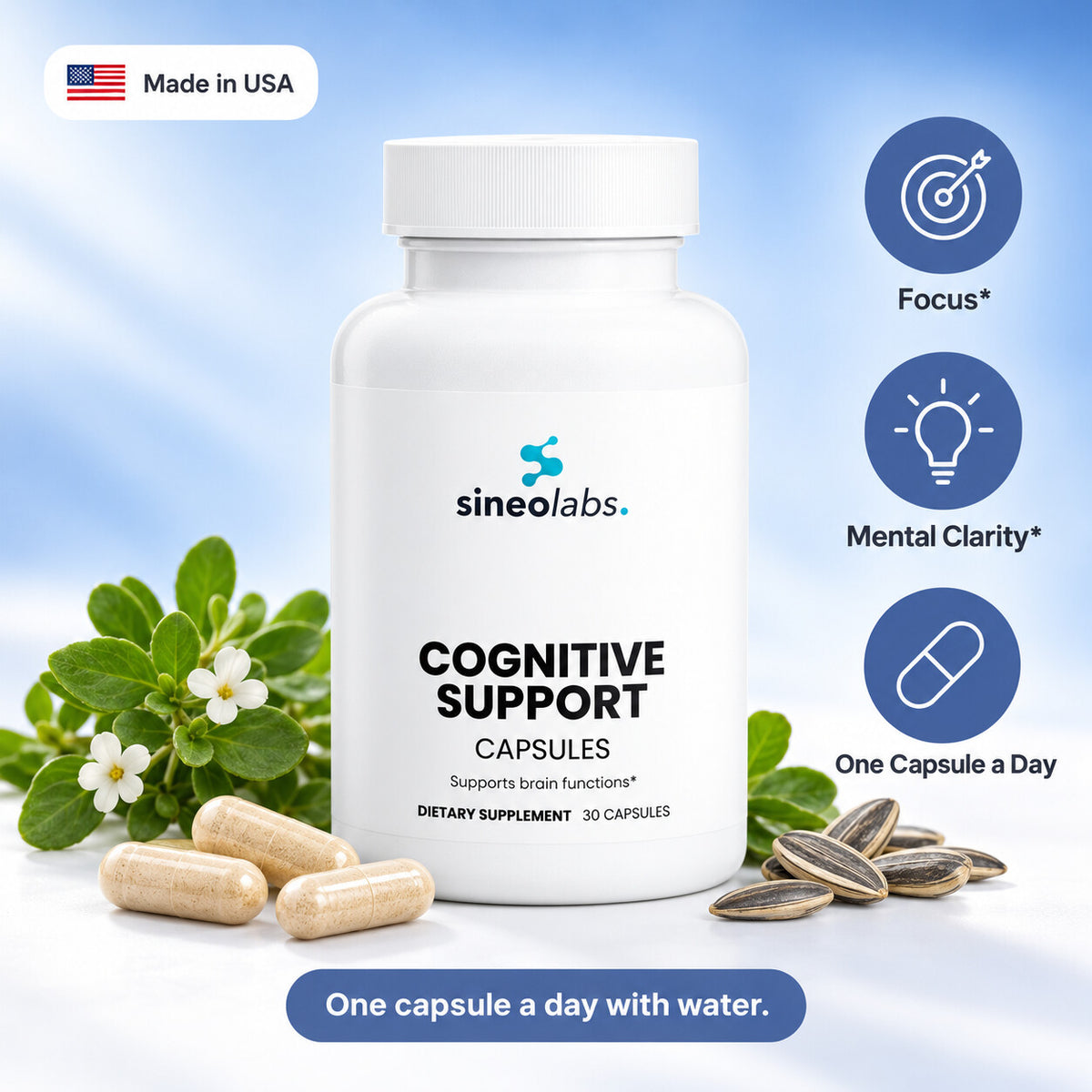 Cognitive Support with Alpha GPC & Bacopa: Focus, Mental Clarity, One Capsule a Day
