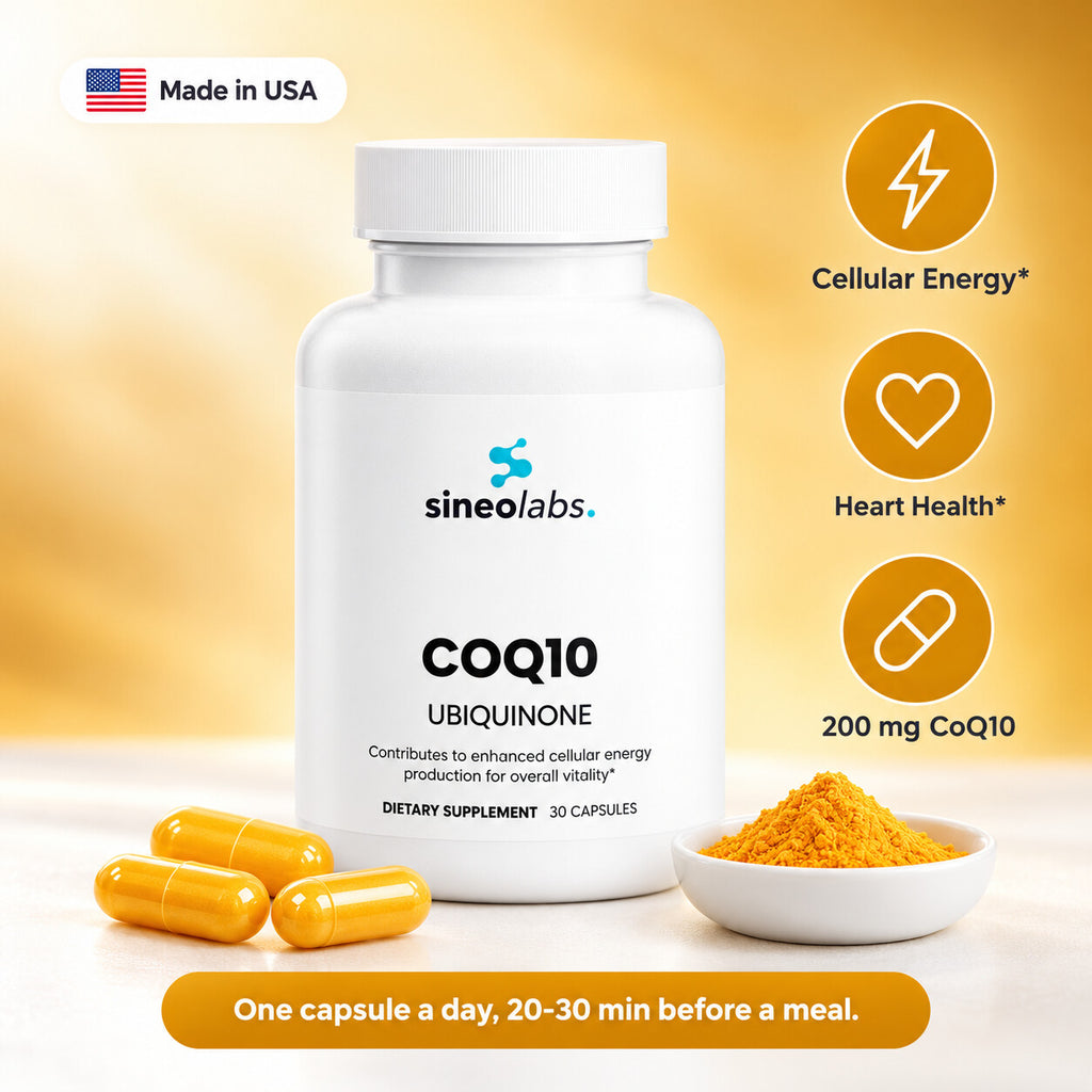 CoQ10 Ubiquinone 200mg Capsules: Cellular Energy, Heart Health, 200 mg CoQ10