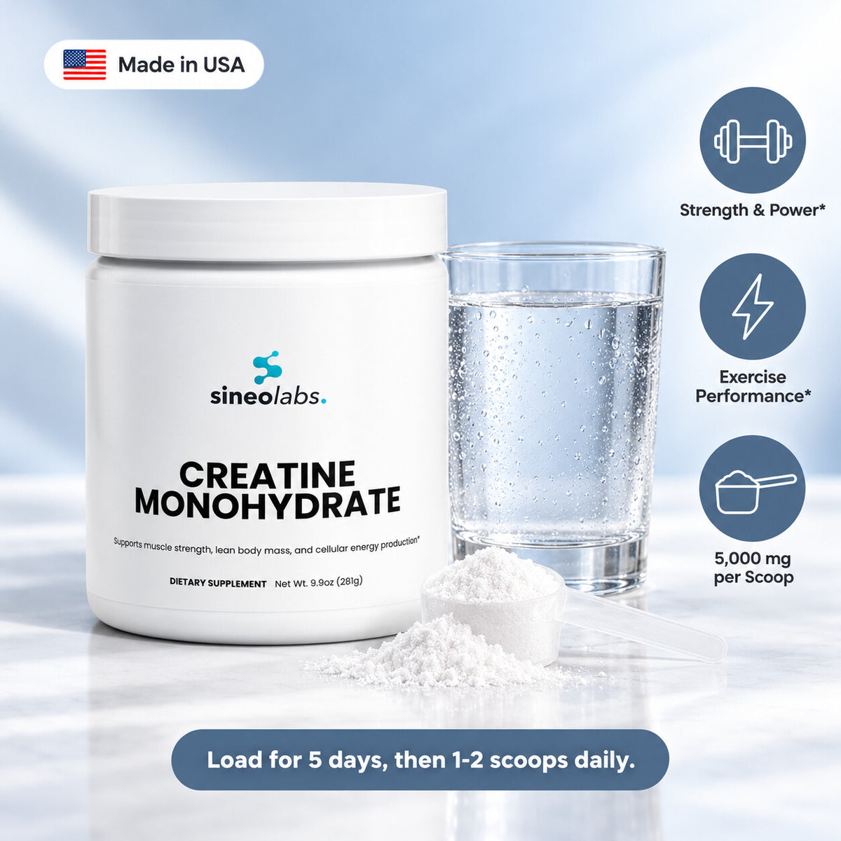 Creatine Monohydrate Powder 5,000mg, Unflavored: Strength & Power, Exercise Performance, 5,000 mg per Scoop