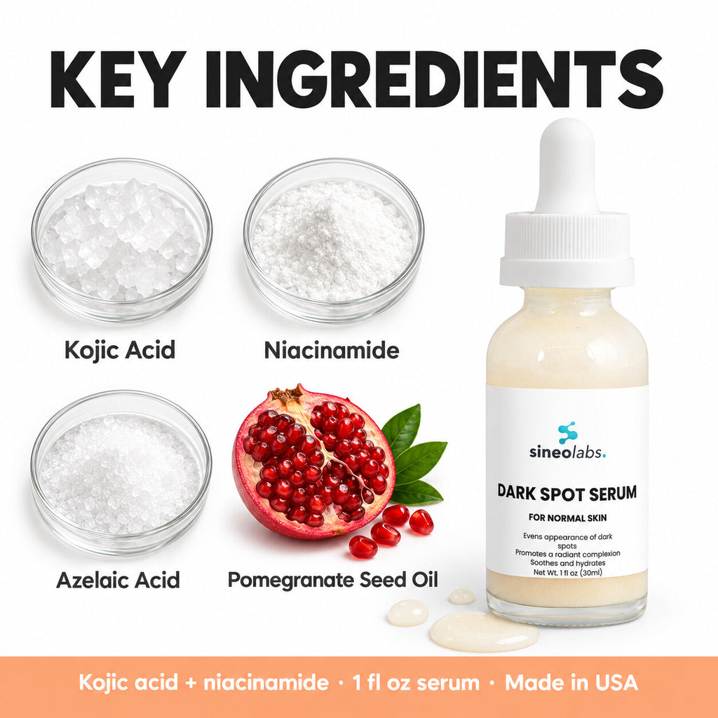 Dark Spot Serum with Kojic Acid, Normal Skin: Kojic Acid, Niacinamide, Azelaic Acid, Pomegranate Seed Oil