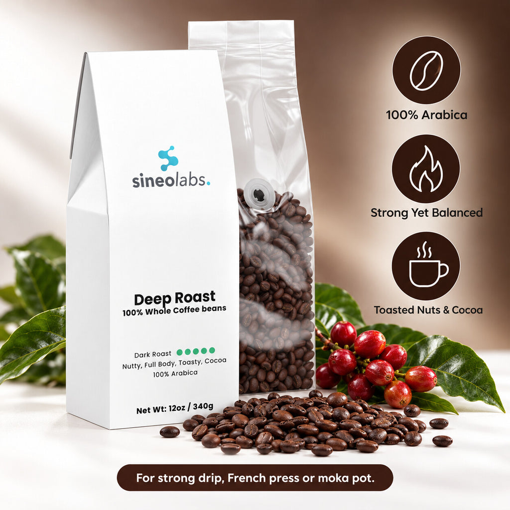 Deep Roast Coffee, Dark Roast, Whole Bean 12oz: 100% Arabica, Strong Yet Balanced, Toasted Nuts & Cocoa