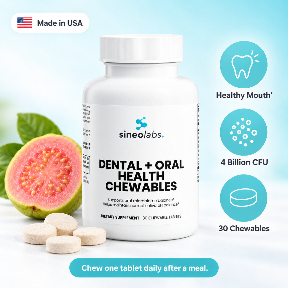 Dental + Oral Health Probiotic Chewables: Healthy Mouth, 4 Billion CFU, 30 Chewables