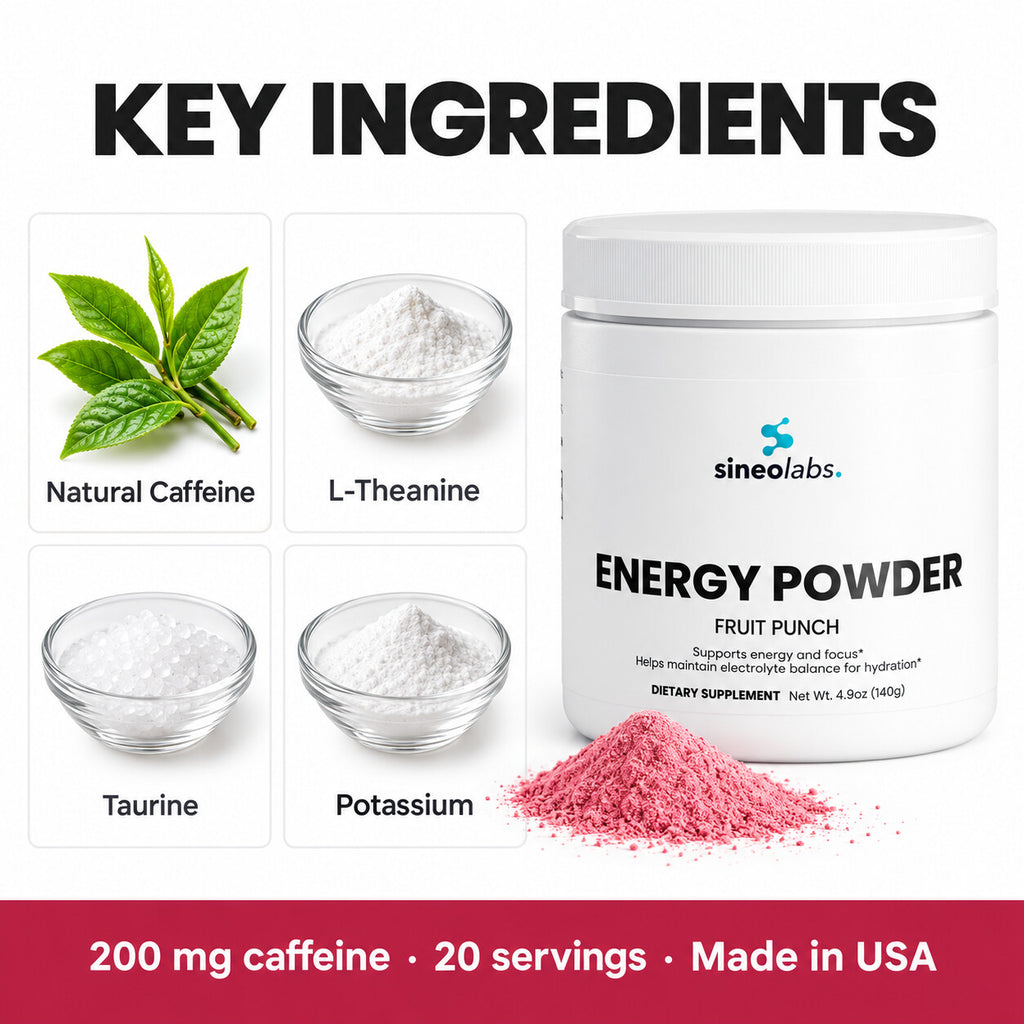 Energy Powder, 200mg Caffeine, Fruit Punch: Natural Caffeine, L-Theanine, Taurine, Potassium