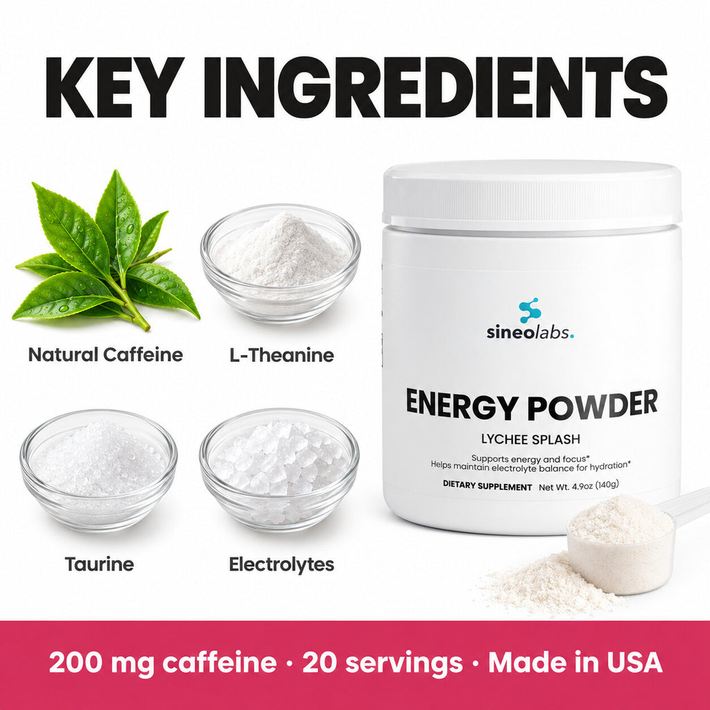 Energy Powder, 200mg Caffeine, Lychee Splash: Natural Caffeine, L-Theanine, Taurine, Electrolytes
