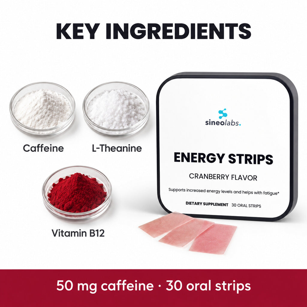 Energy Oral Strips, 50mg Caffeine, Cranberry: Caffeine, L-Theanine, Vitamin B12