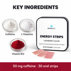 Energy Oral Strips, 50mg Caffeine, Cranberry: Caffeine, L-Theanine, Vitamin B12