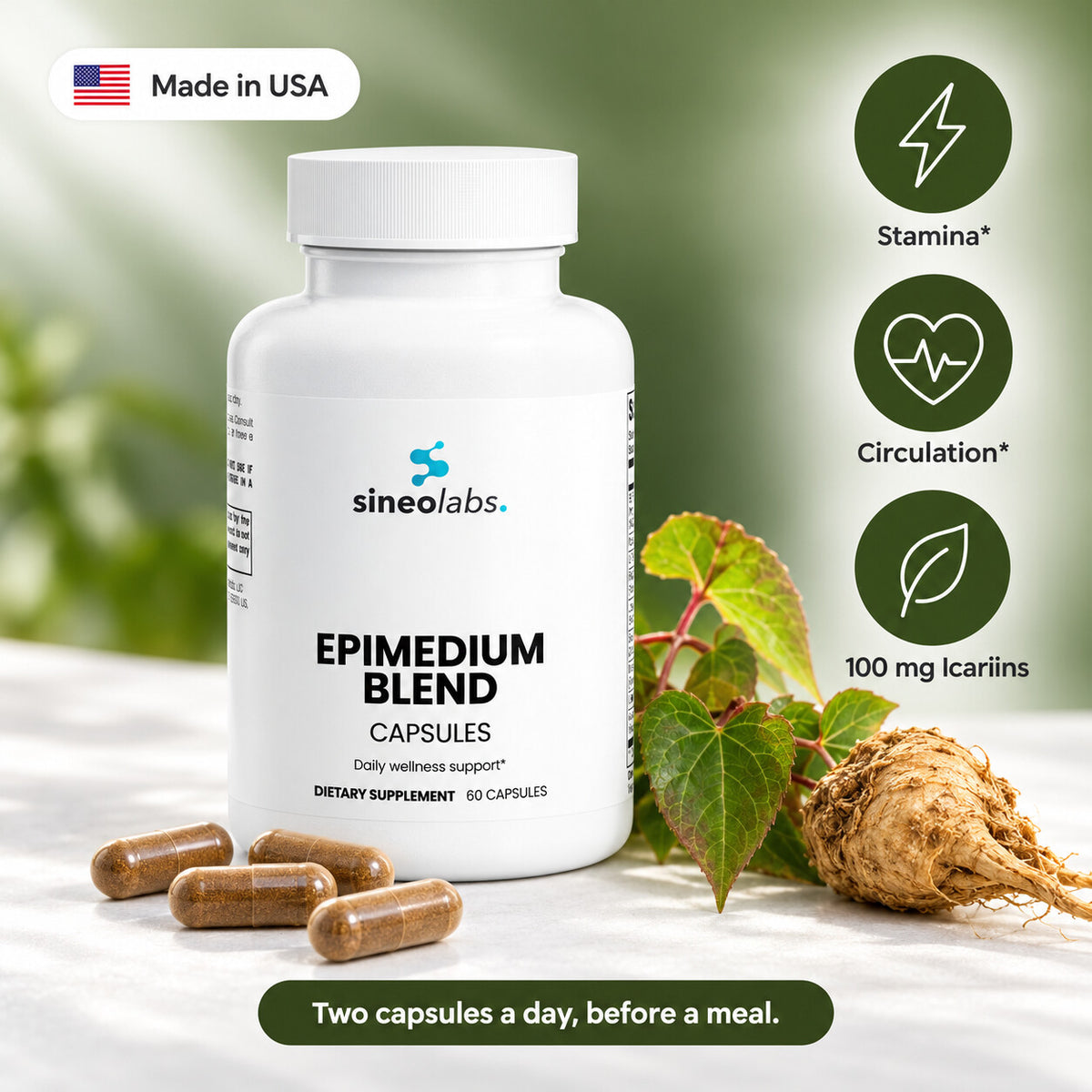 Epimedium Blend Capsules 1,000mg with Maca: Stamina, Circulation, 100 mg Icariins