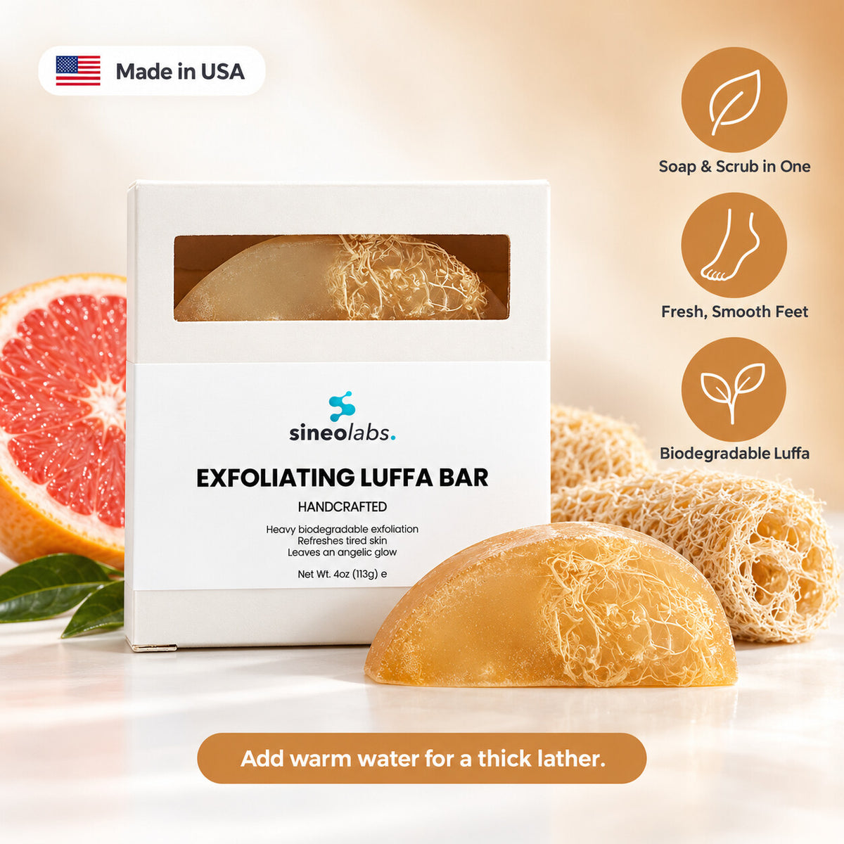 Exfoliating Luffa Soap Bar with Tea Tree: Soap & Scrub in One, Fresh, Smooth Feet, Biodegradable Luffa