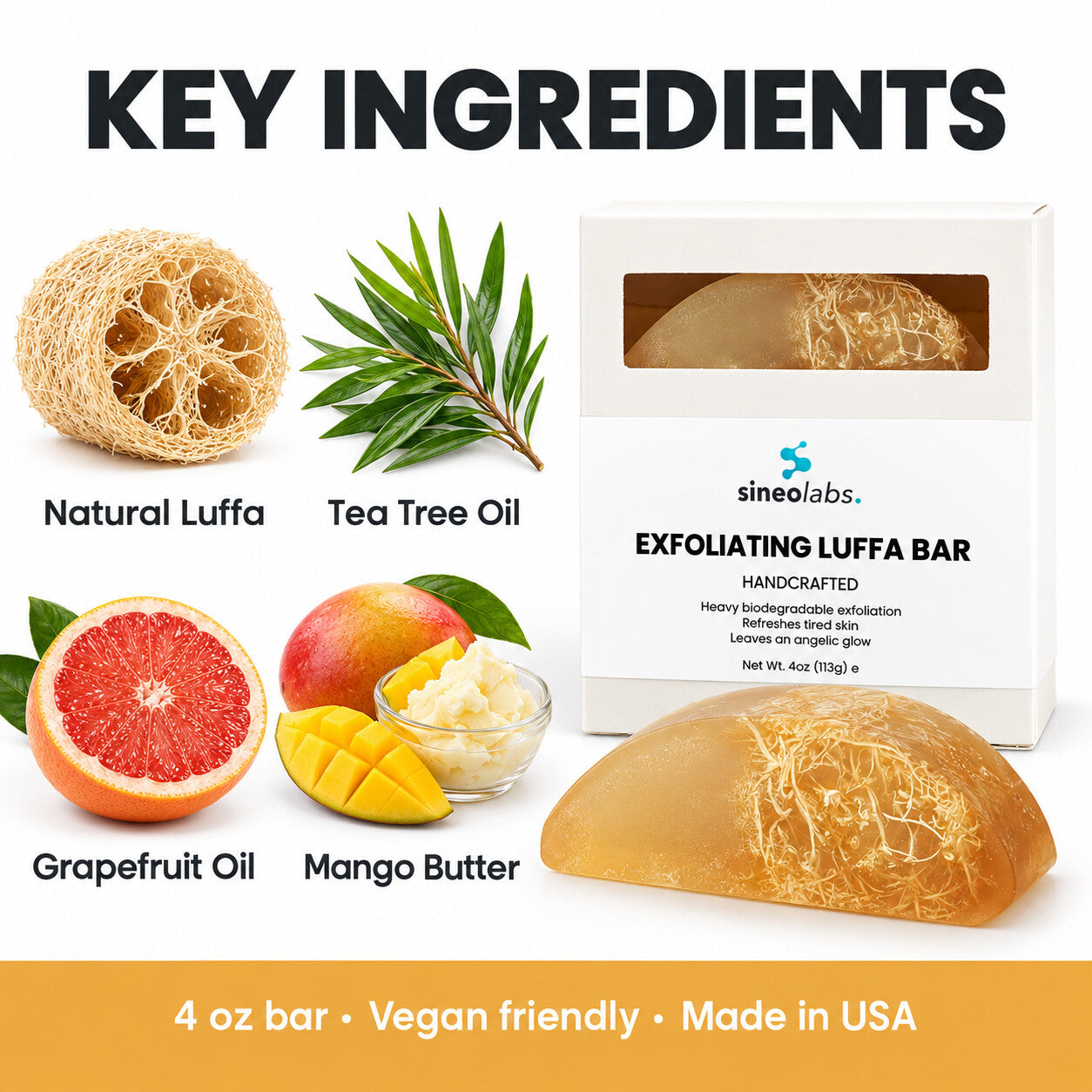 Exfoliating Luffa Soap Bar with Tea Tree: Natural Luffa, Tea Tree Oil, Grapefruit Oil, Mango Butter