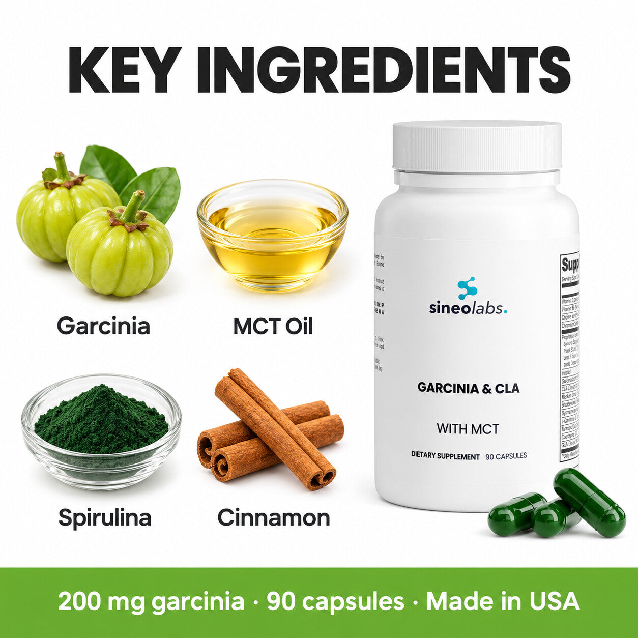 Garcinia & CLA Capsules with MCT Oil: Garcinia, MCT Oil, Spirulina, Cinnamon