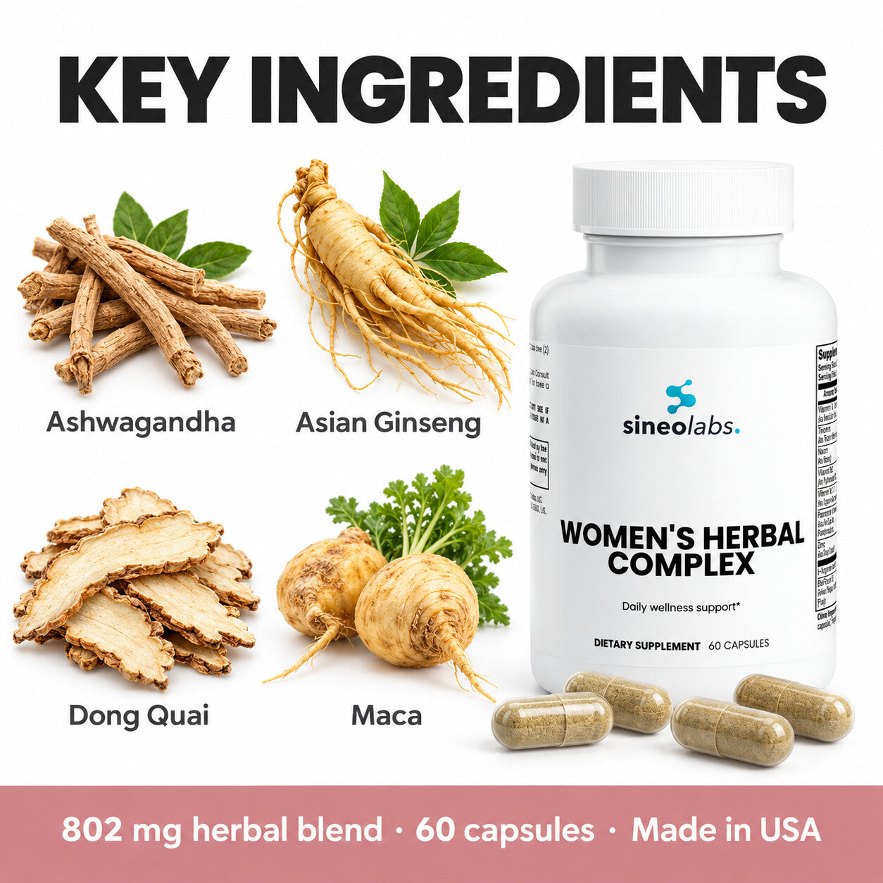 Women's Herbal Complex with Maca & Dong Quai: Ashwagandha, Asian Ginseng, Dong Quai, Maca