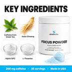 Focus Powder, 300mg Alpha GPC, Sour Gummi Worm: Caffeine from Green Tea, Asian Ginseng, Alpha GPC, L-Theanine