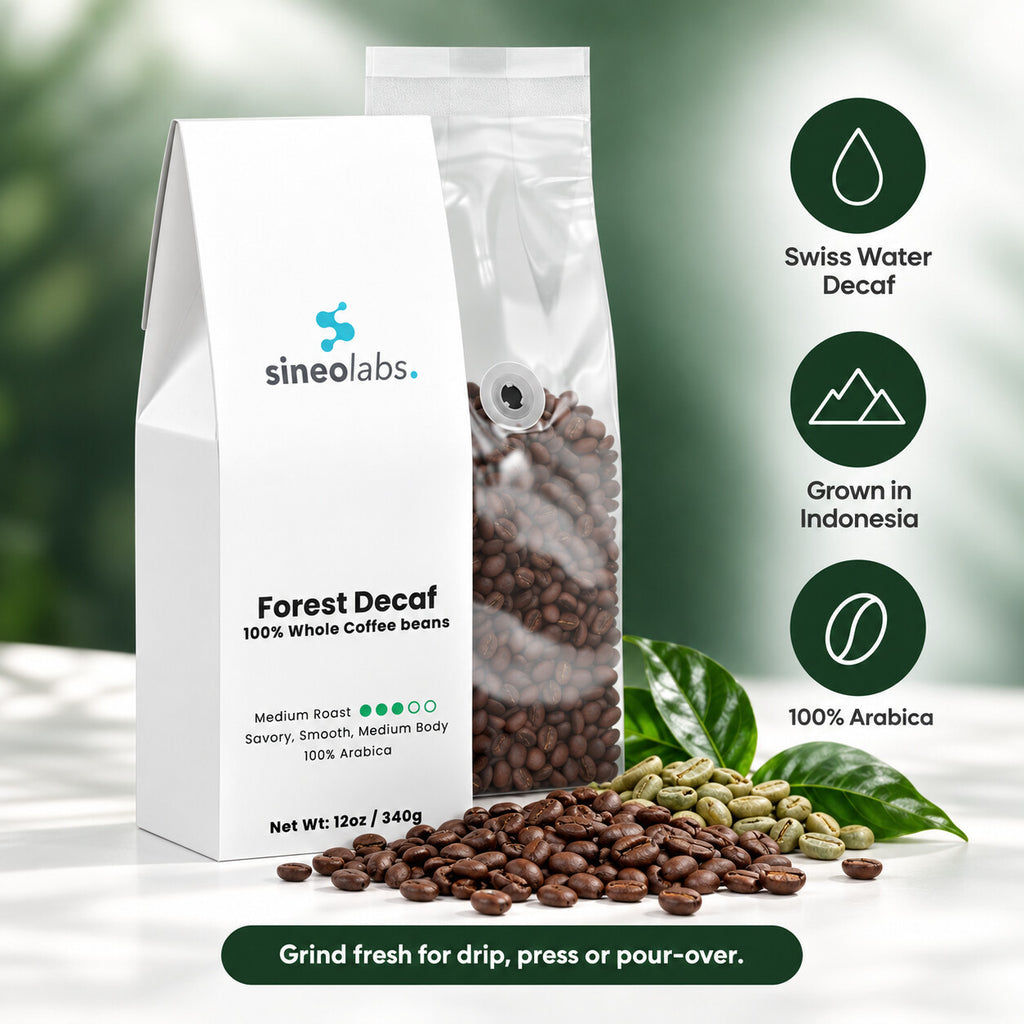 Forest Decaf Swiss Water Coffee, Whole Bean 12oz: Swiss Water Decaf, Grown in Indonesia, 100% Arabica