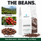 Forest Decaf Swiss Water Coffee, Whole Bean 12oz: Indonesia, 100% Arabica, Medium Roast