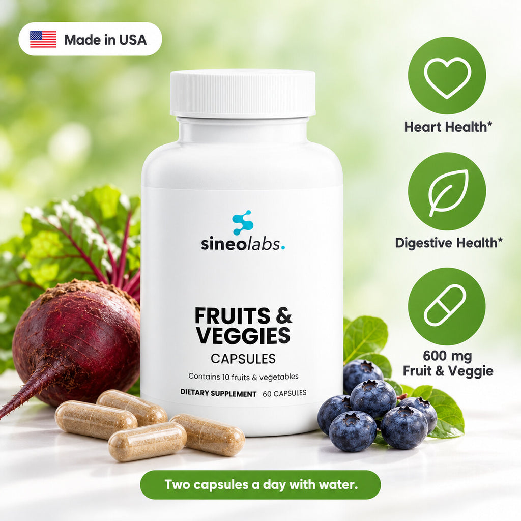 Fruits and Veggies Capsules with Beet & Blueberry: Heart Health, Digestive Health, 600 mg Fruit & Veggie