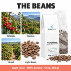 Fruity Bloom Light Roast Coffee, Whole Bean 12oz: Ethiopia, Mexico, Brazil, Light Roast