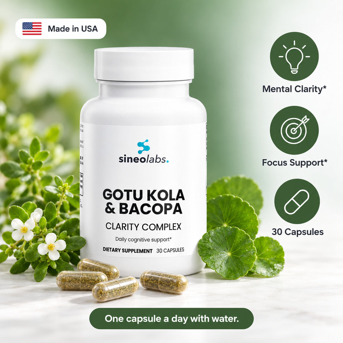 Gotu Kola & Bacopa Clarity Complex Capsules: Mental Clarity, Focus Support, 30 Capsules