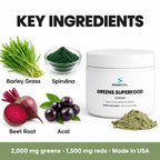 Greens Superfood Powder, 30 Servings: Barley Grass, Spirulina, Beet Root, Acai