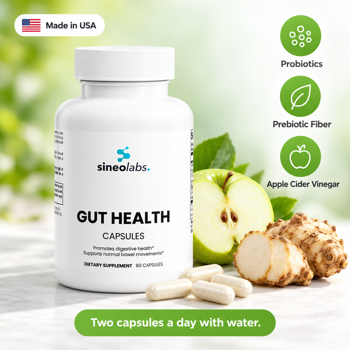 Gut Health Formula: Probiotics, Prebiotic Fiber, Apple Cider Vinegar