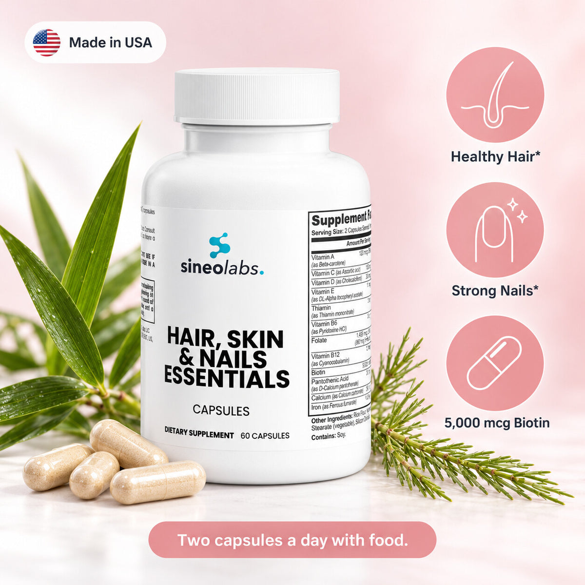 Hair, Skin and Nails Essentials, Biotin 5,000mcg: Healthy Hair, Strong Nails, 5,000 mcg Biotin
